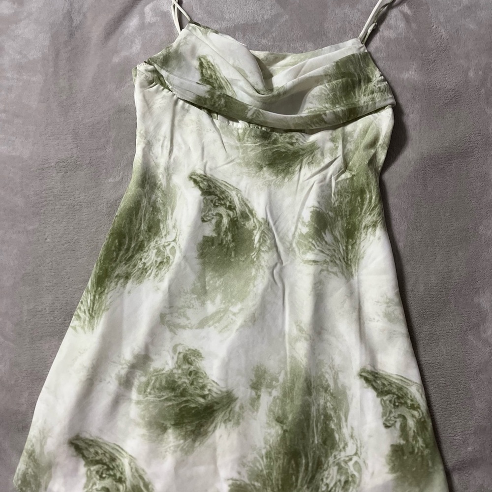 Green Marble Print Slip Mini Dress